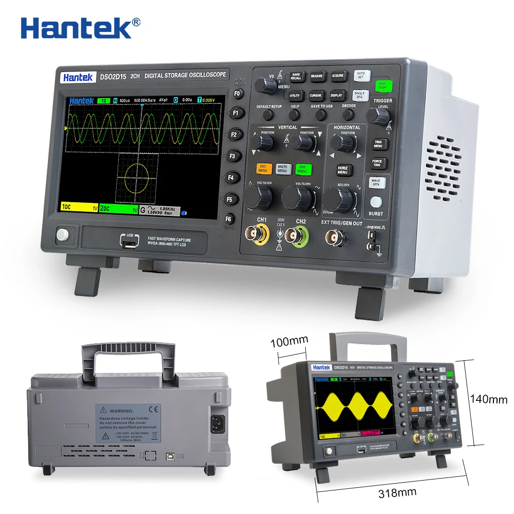 Цифровой осциллограф Hantek двухканальный экономичный DSO2C10 100 МГц Пропускная