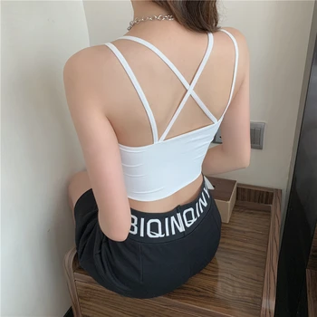 

2020 new Korean version cross beautiful back suspender ice silk summer V-neck chest covering and bottom dressing underwear