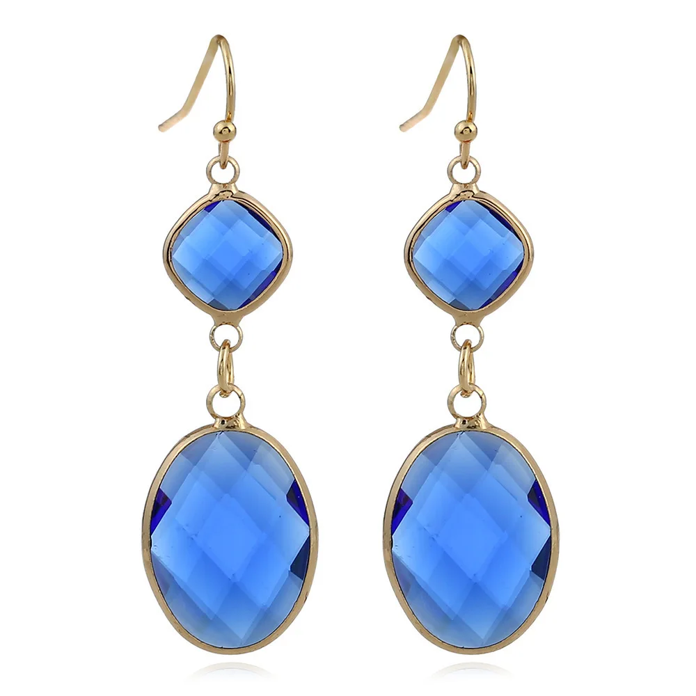 HYSECMAO модные круглые квадратные стеклянные висячие серьги простые зеленые синие