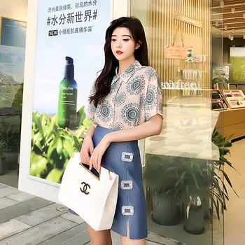 

the summer of 2020 the new south oil female women's high-end silk shirt printing lapel shirt mulberry silk blouse, 7309