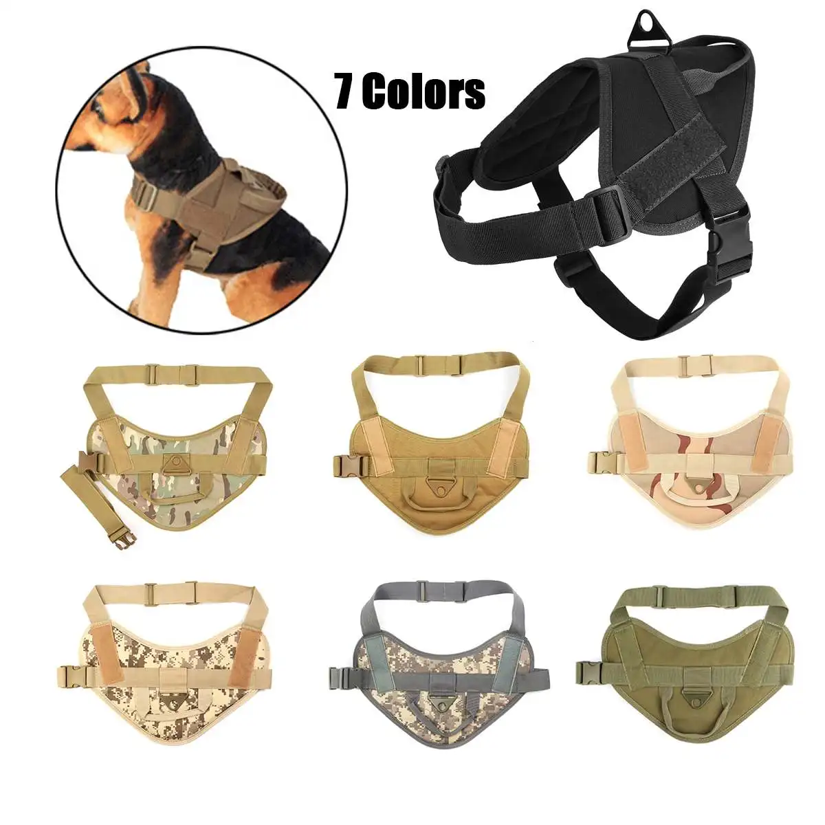 Adjustable 1000D Nylon Tactical Training Dog Vest Clothes Patrol Harness Waistcoat All Weather Service for Large Size 7 Color