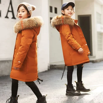 

-20 Degree Children Winter Jacket Girl Clothes Cotton-padded Outerwear Kids Warm Thick Fur Collar Hooded Long Down Coats