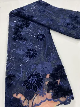 

NIAI French Net Laces With Velvet Fabric Fabrics High Quality Tulle African Nigerian African Lace Fabric XY3525B-1