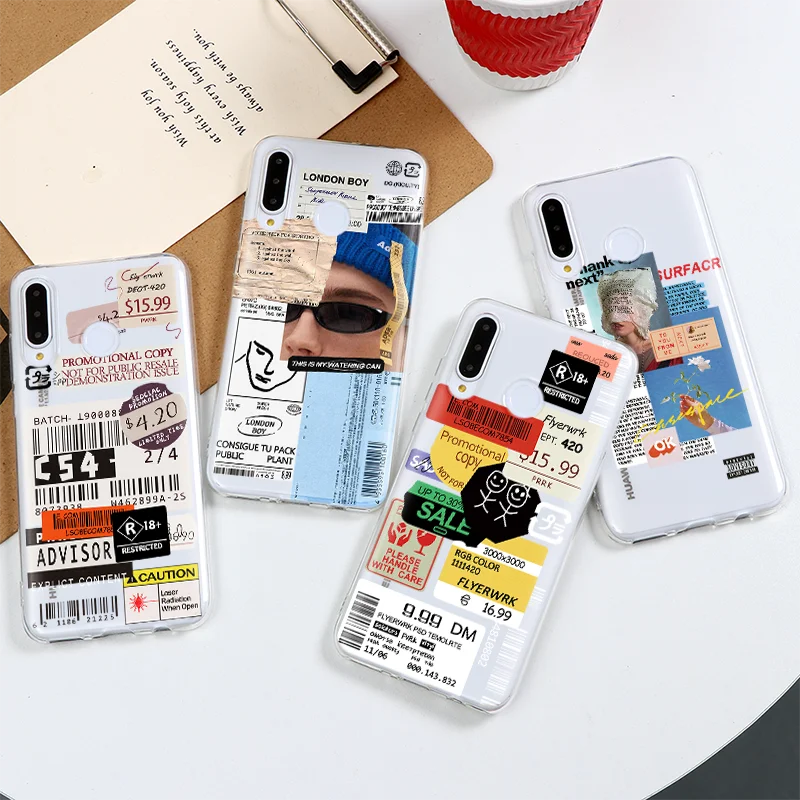 Роскошный мягкий чехол с наклейками для Huawei P40 Lite P30 P20 Mate 20 30 P Smart Y6 Y7 Y9 Prime 2019 Honor Pro 8X