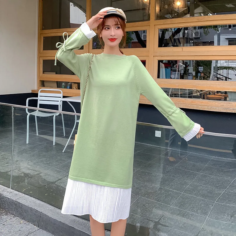 

Maternity Clothes 2019 Autumn And Winter Korean-style Loose-Fit Pregnant Women Knitted Sweater Nursing Dress Chiffon Joint Mater