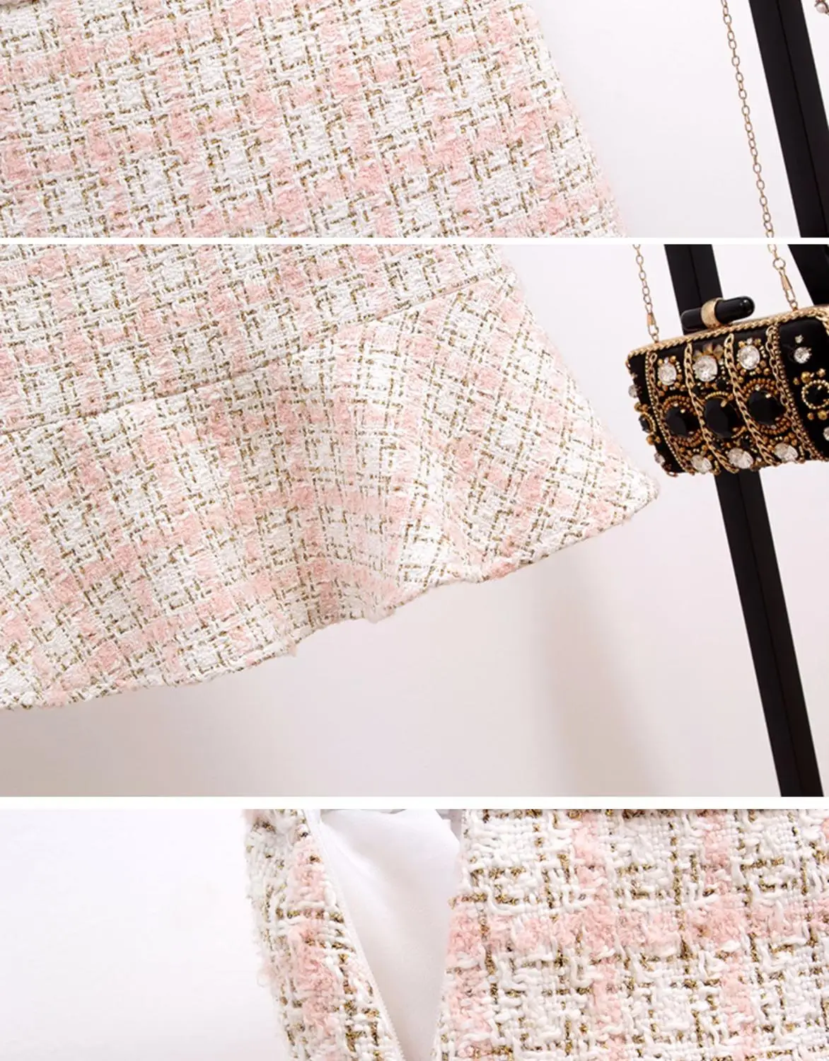 Осень зима Подиум женский твидовый Женский комплект 2 шт. розовый твидовый жакет пальто+ Высокая талия рыбий хвост Мини Короткая юбка костюм