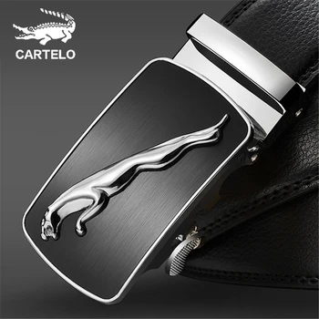 

CARTELO Men's Belts Cow Leather Brand Fashion Automatic Gold and Silver Leopard Genuine Leather Belt Belts for Men 3.5cm Widt