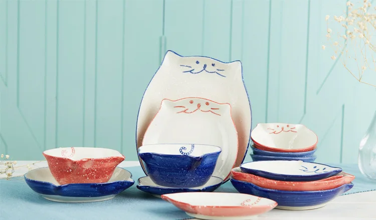 Нишида деревянный дождь Meng Meow серия японский стиль мультфильм милый кот Детская домашняя посуда 7,75-дюймовый длинный блюдо
