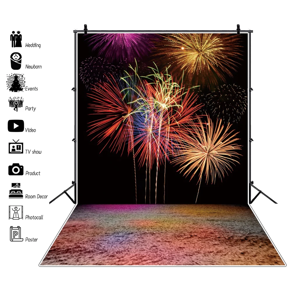 

Laeacco Colorful Fireworks Firecrackers New Year Celebration Party Decor Photo Backdrops Photographic Backgrounds Photocall