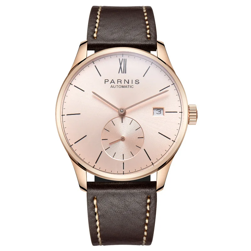 

Parnis 41mm Mechanical Men Watch Minimalist Wristwatch Men Luxury Waterproof Calendar Leather Automatic hombre Relogio Masculino