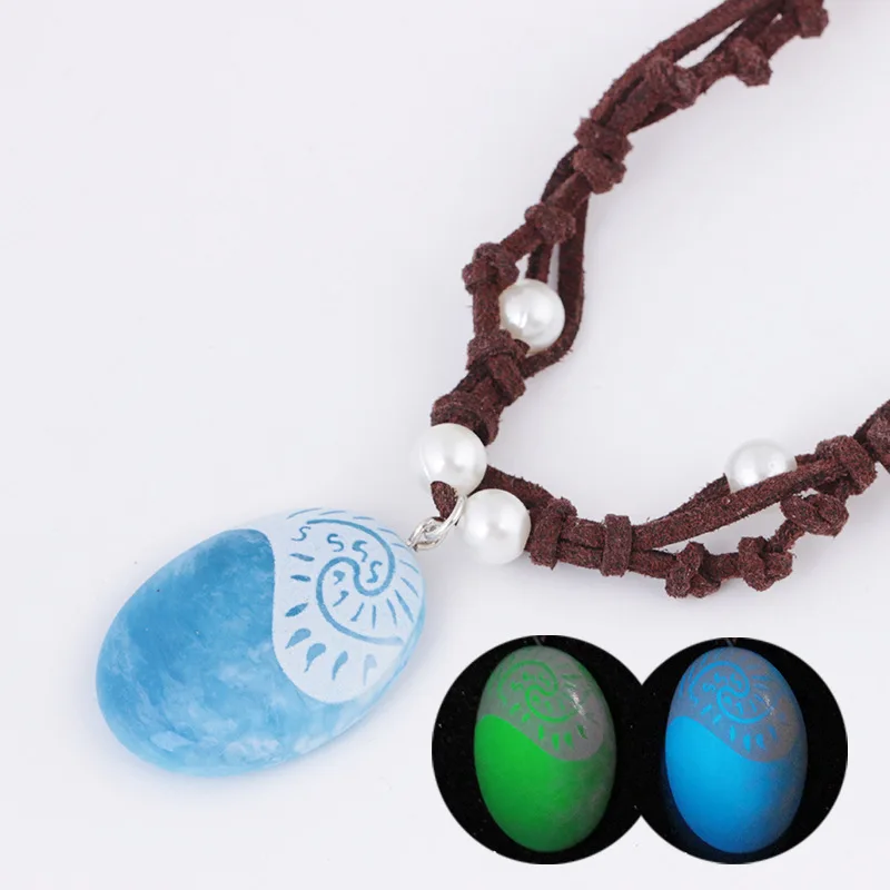 

2019 Romance Blue Stone Luminous Pendants Necklaces Polynesia Princess Moana Ocean Rope Chain Necklace For Women Female Jewelry