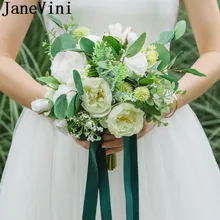 JaneVini зеленый Свадебный букет с лентами белые розы искусственные зеленые свадебные искусственные сушеные цветы букет свадебные фотографии