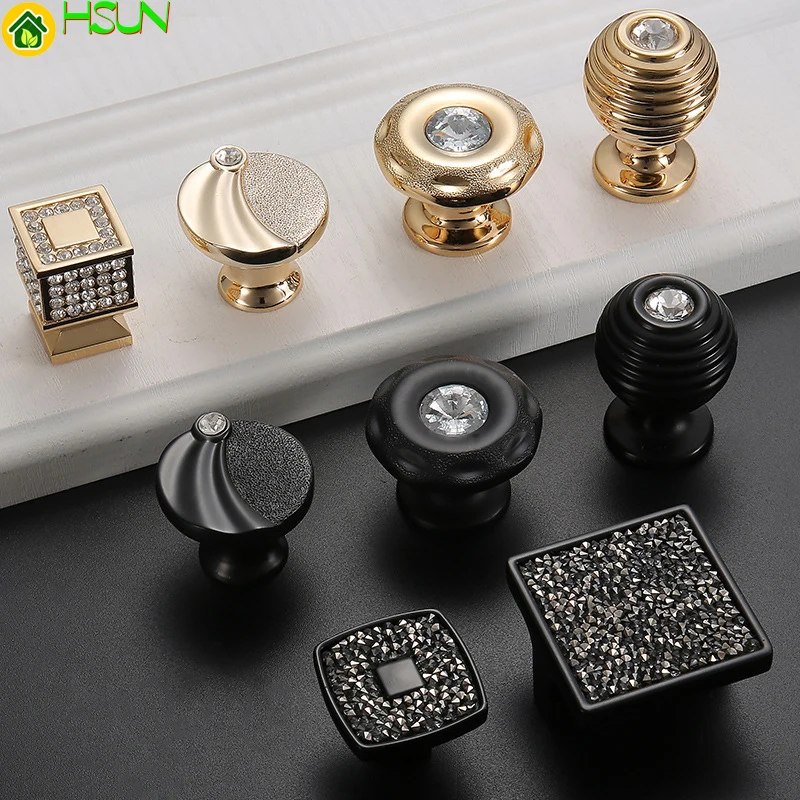 Handle Luxury Drawer Crystal Modern Pull Zinc Alloy Dresser Knobs Kitchen Gold