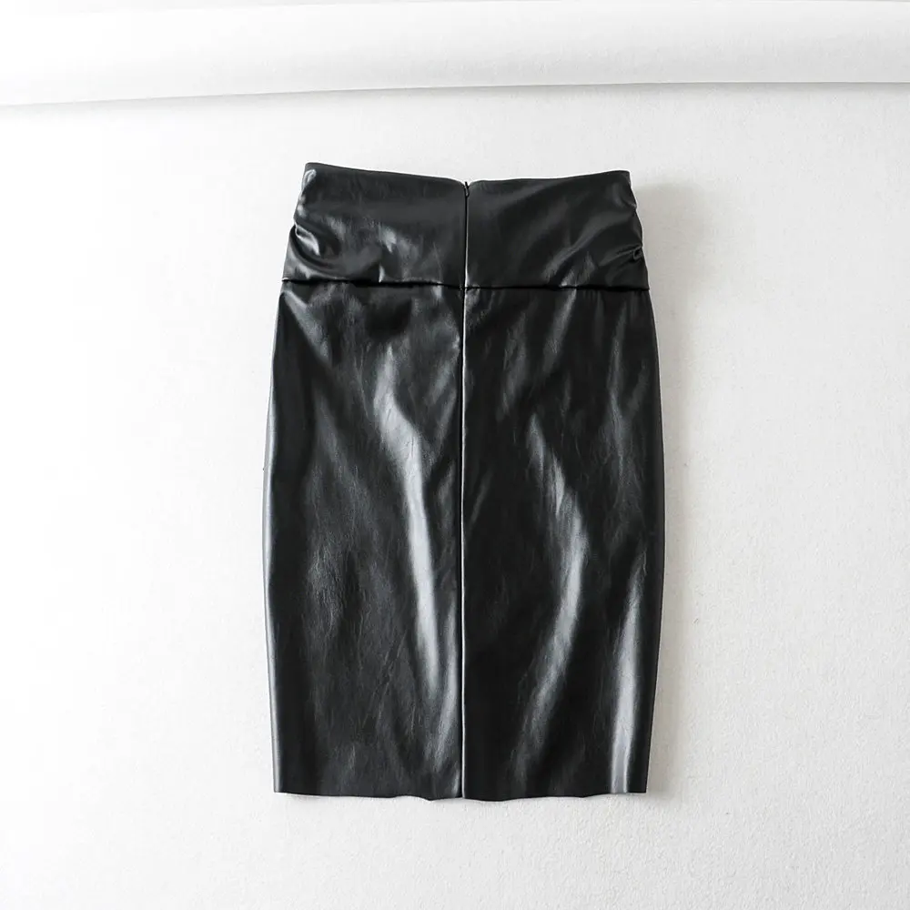 Women fashion bow tied design PU Leather asymmetrical skirt faldas mujer ladies chic high waist back zipper slim skirts QUN495