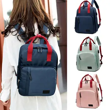 

Women Fashion bag Large Capacity backpack With USB Socket bag Student backpack Solid Color Computer bag Mummy Bag Dropship T805