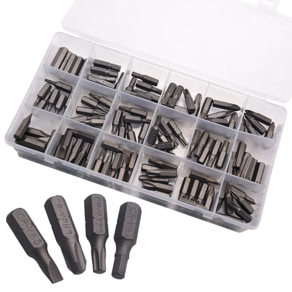 

108pcs PZ1/PZ2/PZ3/H4/H5/H6/TX10/TX15/TX20/TX25/TX30/TX40/PH1/PH2/PH3/SL4,5/SL6/SL7 Screwdriver Bit Sliver Hex Power Tool Set B4