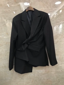 

2020 Early Autumn New Women's Lapel Irregular Twist Long Sleeve Solid Color All-match Cropped Jacket 810
