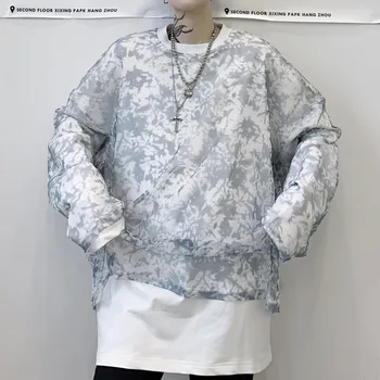 

Streetwear Hop Hop Loose Sweatshirt Couple 2020 Men Transparent Double Layer Fabric Casual Pullover Sweatshirt Male Women