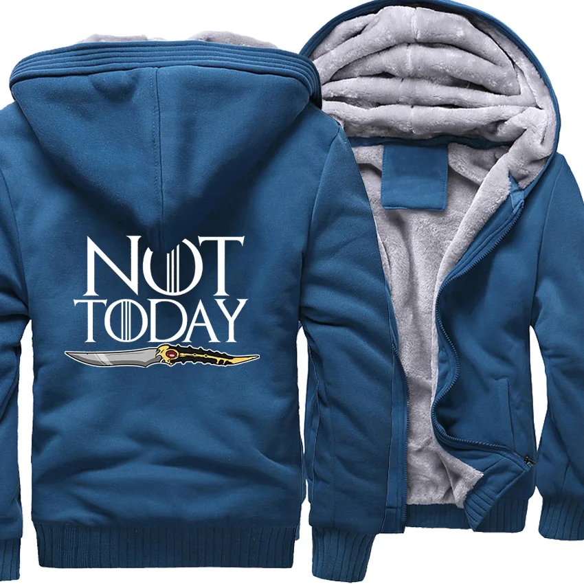 NOT TODAY Print Hoodies Men Thick Sweatshirts Fleece Coat Winter Warm Zipper Jackets Sportswear game of Thrones Loose Tops - Цвет: lake blue 6