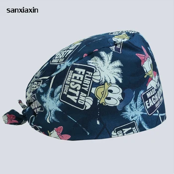 

sanxiaxin new Breathable Print Adjustable Pet Hospital Work Hats Surgical Caps Women Men Doctor Nurse Caps Beauty Pharmacy Hats