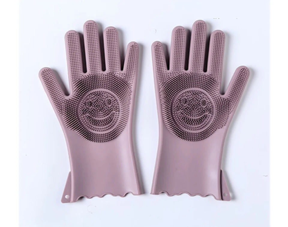 Kitchen Silicone Dishes Washing Glove with Cleaning Brush Garden Housekeeping Magic Silicone Scrubber Rubber Dishwashing Gloves