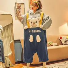Autumn Winter New Pijamas Suit Pajama Robe Sets Cartoon One-piece Pajamas Female Plush Thickened Student Sleepwear Women
