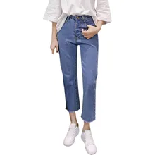 Корейский стиль, новинка, Женские повседневные свободные штаны с высокой талией, джинсы для женщин, свободные стройнящие студенческие прямые укороченные штаны