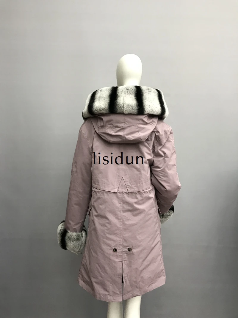 LISIDUN настоящая меховая Парка женская зимняя куртка натуральный Серебряный лисий мех пальто с капюшоном настоящая подкладка из кроличьего меха куртка женская шуба