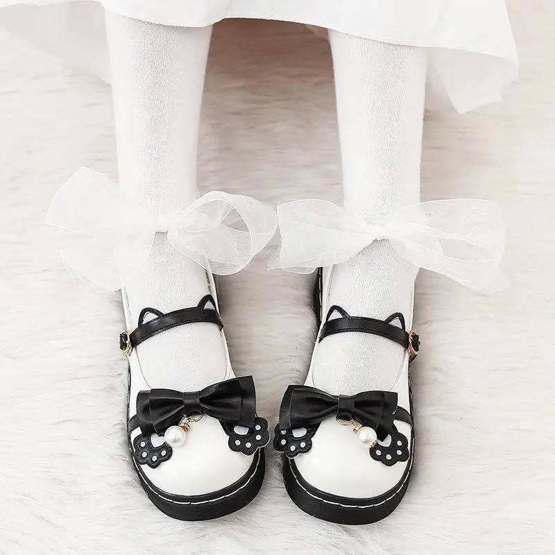 Sweet Lolita shoes kids 2022 new autumn Lolita shoes bow flat bottom uniform JK shoes cute 