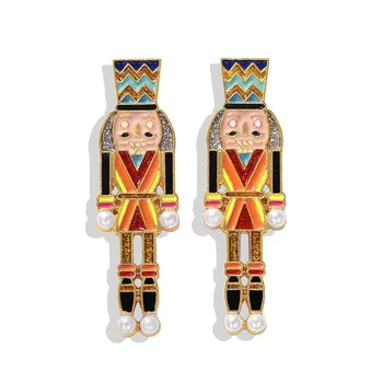

Unique Design Enamel Nutcracker Drop Earrings For Women Fashion Imitation Pearl Statement Earrings Jewelry Christmas Gifts