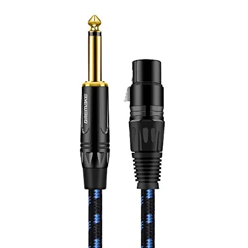 DREMAKE Jack 6.35mm/6.5mm Mono Male to XLR Female 3-Pin XLR to TS 1/4 Inch Interconnect Unbalanced Audio Cable for Speaker AMP