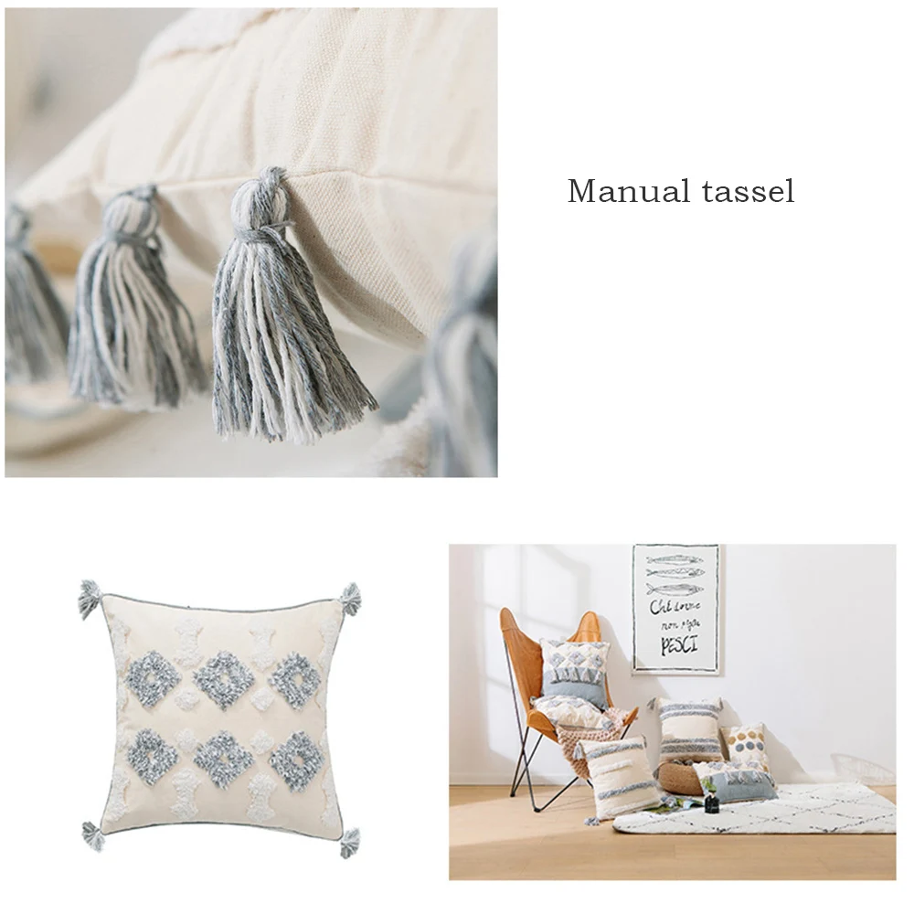 Подушка Чехол Cojines Decorativos Para диван Марокко геометрические чёрные и белые дизайн с пуговицами модная наволочка с кисточкой домашний текстиль