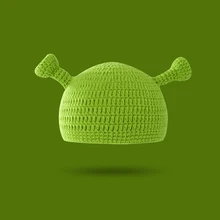 Knitted Balaclava With Ears Wool Green Beanie Cos Cute Cartoon Men And Women Crochet Hat Hip Hop Caps Casual Novelty Decorate
