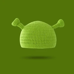 Cagoule tricotée avec oreilles en laine, bonnet vert, chapeau en Crochet, dessin animé, pour hommes et femmes, casquettes Hip Hop décontractées, nouveauté décoration 