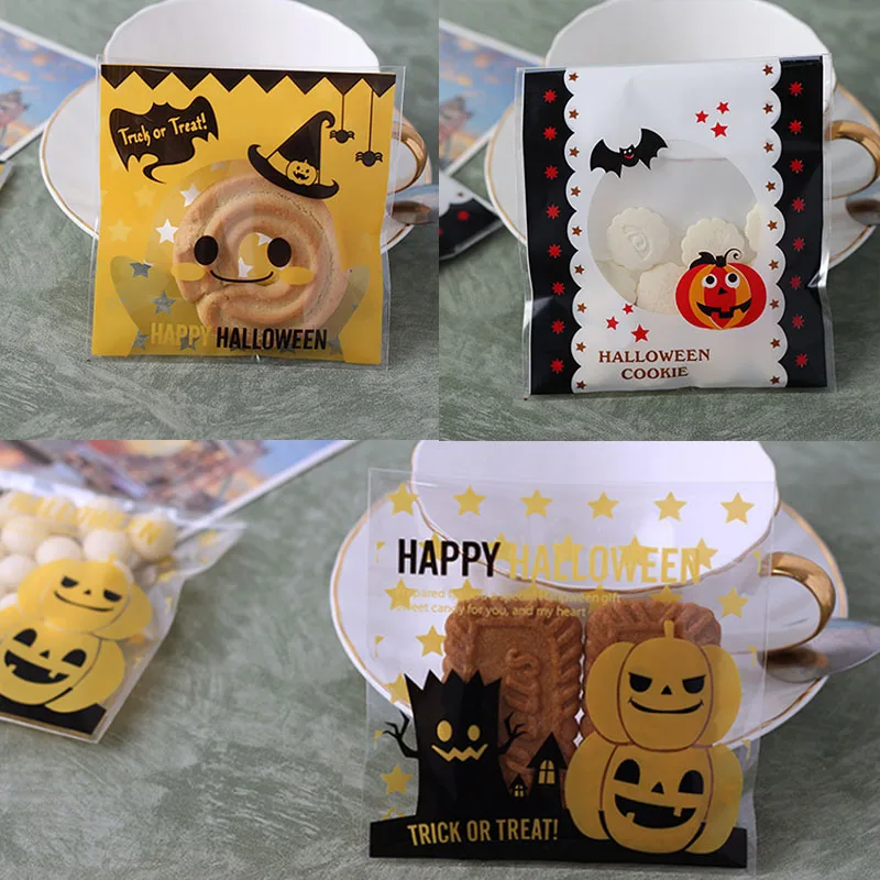 

100Pcs Biscuits Snack Cute Small Package Baking Accessories Happy Halloween Decor Plastic 10*10cm Food Grade Self-adhesive
