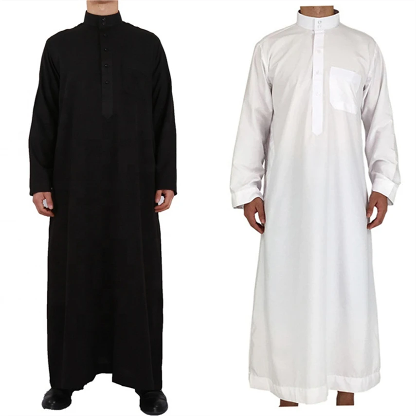 Мужская мусульманская одежда Jubba Thobe однотонная с длинным рукавом Средний Восток