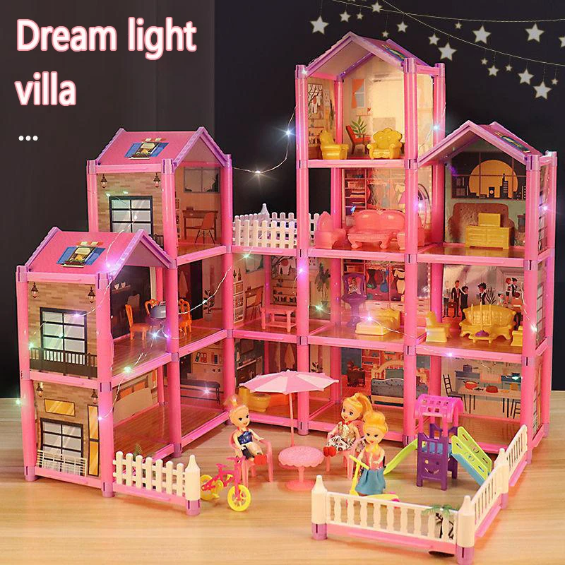 

Children's Kindergarten Educational Toys 3d House Model Puzzle Montessori House Girls Diy Splicing Led Doll House Set Toy Gift
