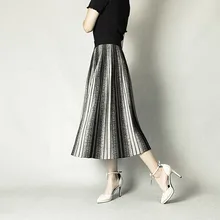 Черный, серый, верблюжий гибкий стрейч высокая талия миди плиссированная линия Омбре теплая трикотажная юбка для женщин женские юбки saia saias