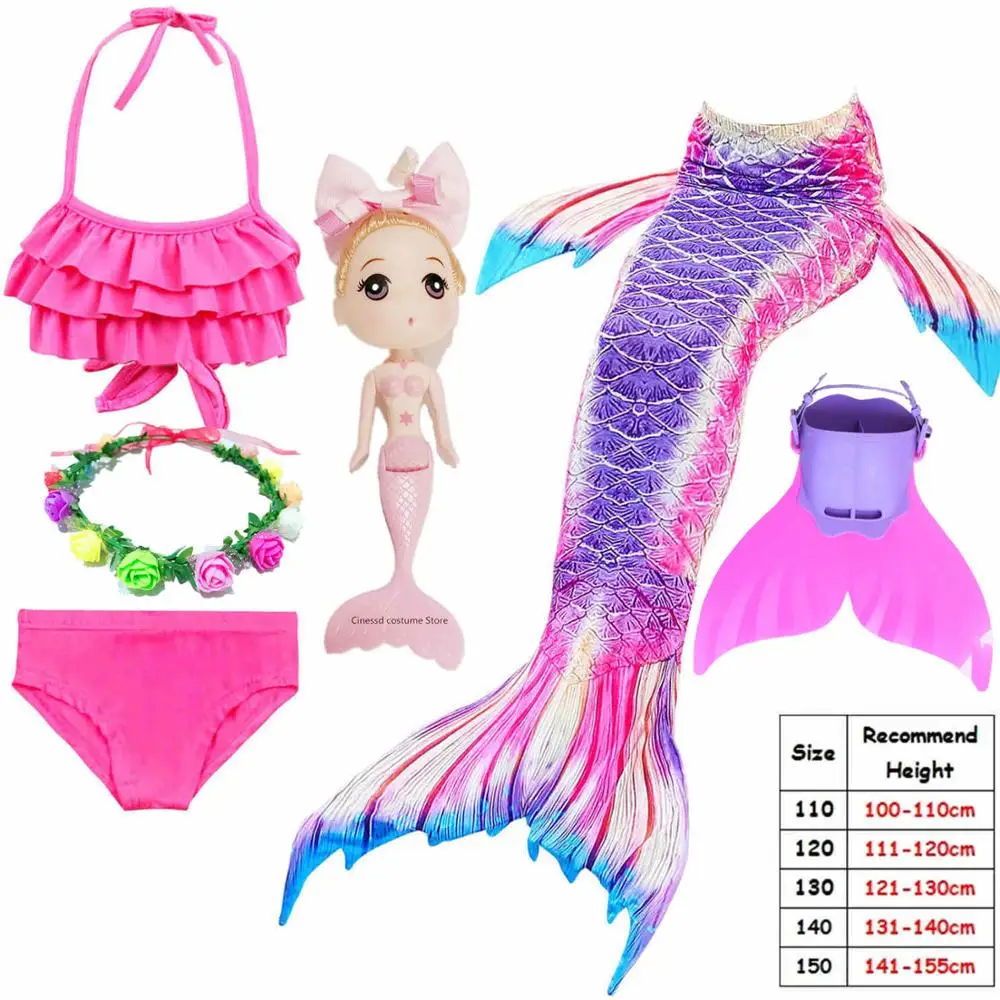 Mermaid tails with Monofin Fins Flipper mermaid Swimsuits swimming tail for Kids Girls Christmas Halloween Costumes - Цвет: 6Set With Monofin