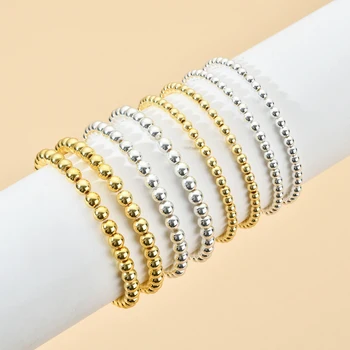 ZMZY Silver Color Gold Beads Bracelet for Women Trendy Statement Round Beaded Handmade Bracelet Fashion Jewelry
