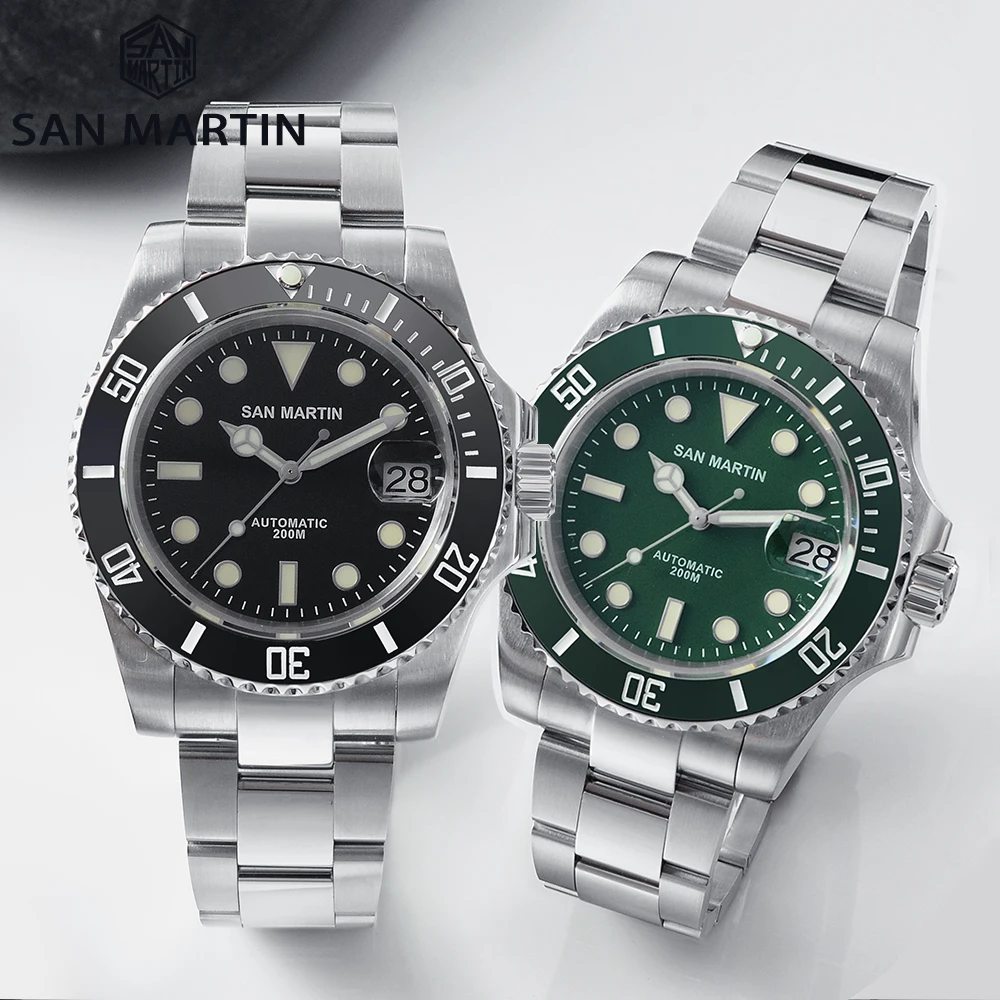 Tanie San Martin Diver duch wody luksusowe szafirowe mężczyźni automatyczne mechaniczne zegarki ceramiczna ramka szkiełka zegarka 20Bar Luminous okno daty