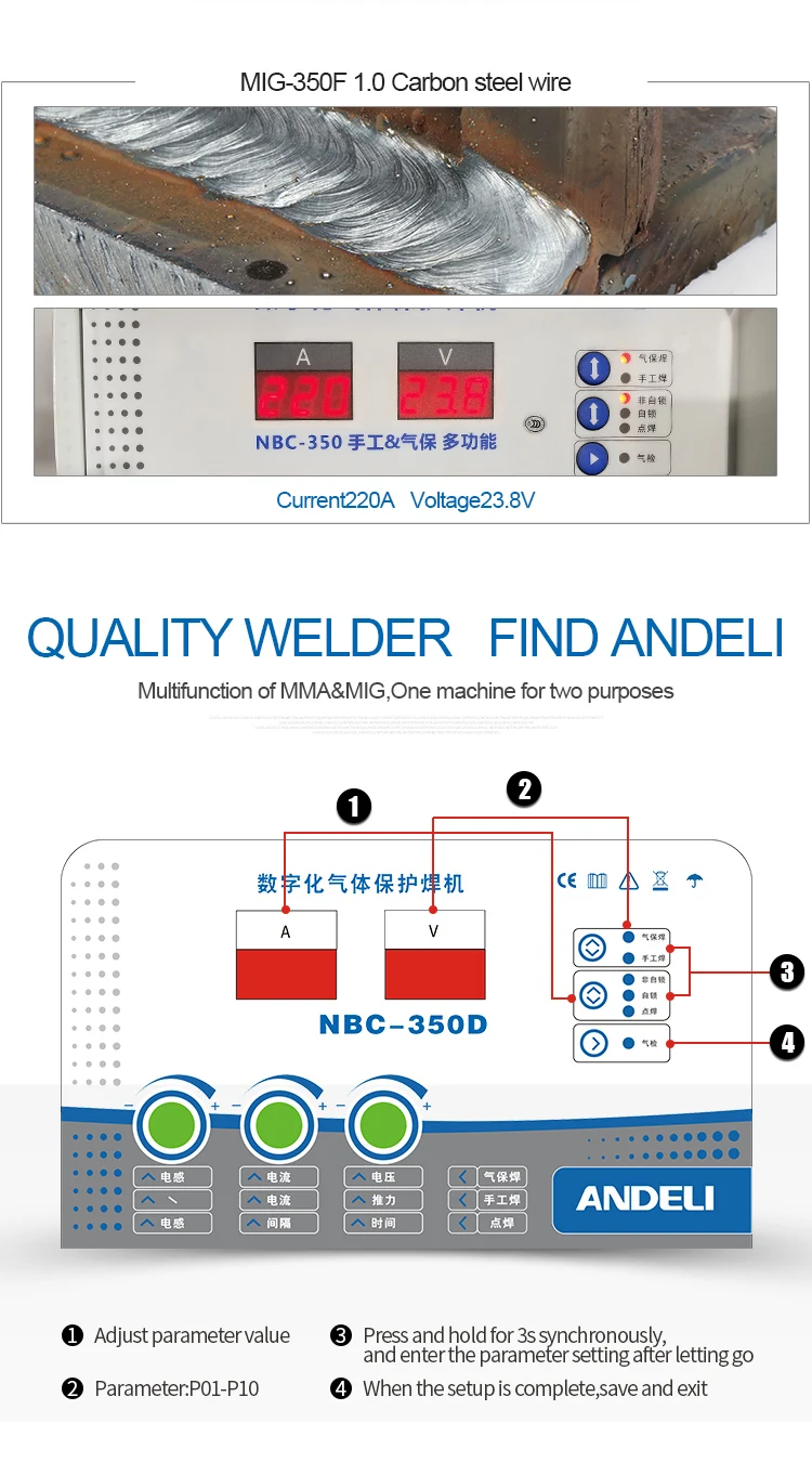 ANDELI 380V MIG/MMA 2 в 1 MIG-350F цифровой промышленности двойной модуль СВАРОЧНЫЙ АППАРАТ IGBT MIG сварочный аппарат