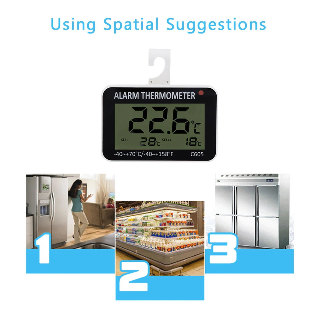 ABS LCD Digital Refrigerator Freezer Thermometer Temperature Meter With Hook