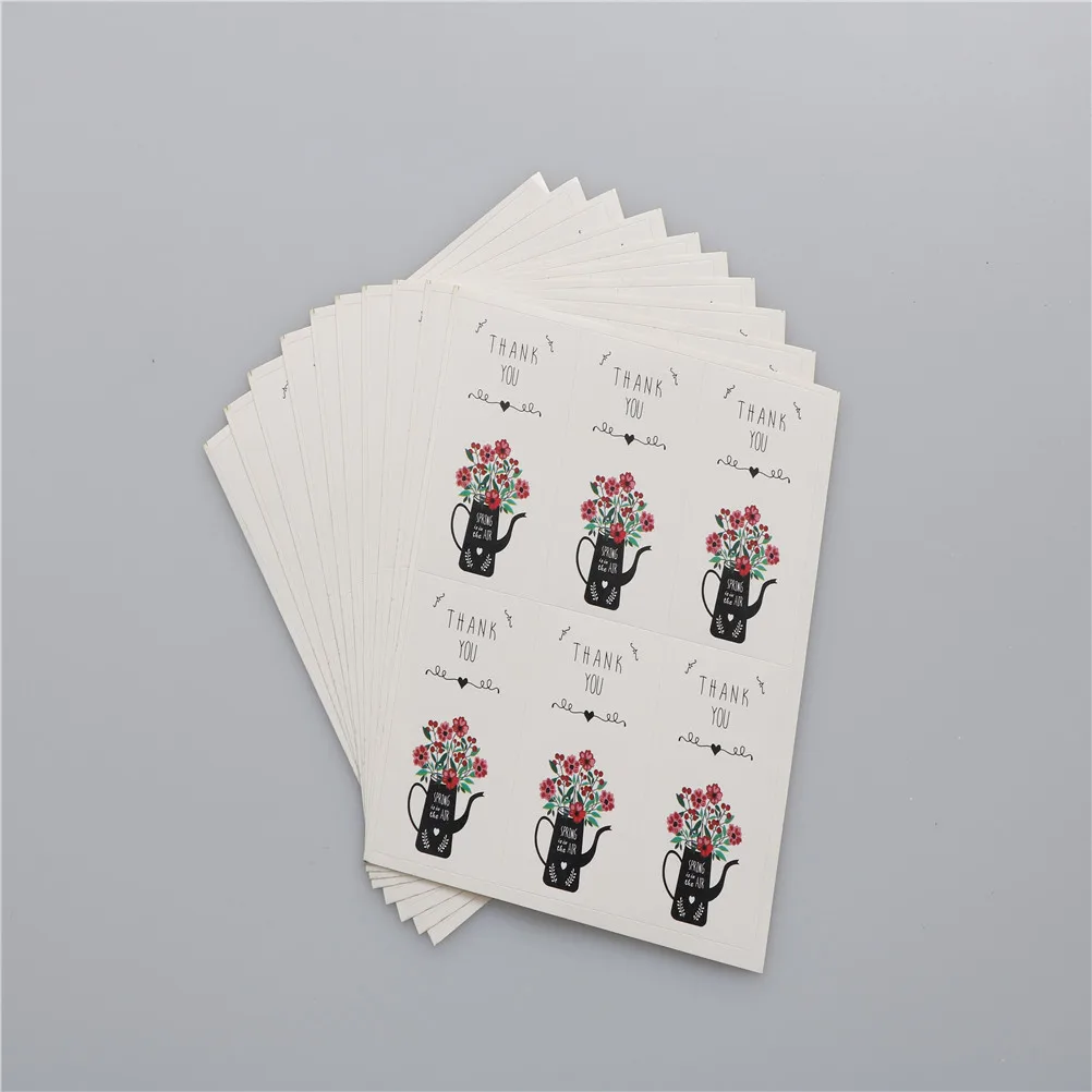 

60pcs/lot DIY Package Decoration label stickers Vintage Flower Kettle "Thank You" series paper seal sticker for bake