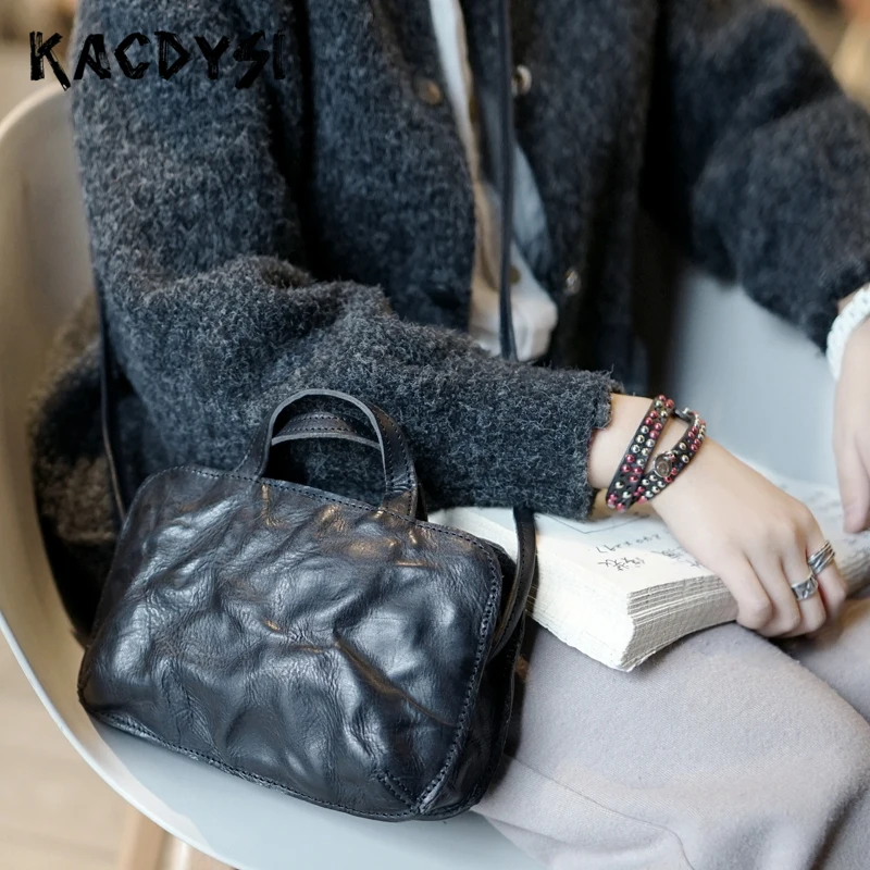 

Real Leather Handmde Retro Girls Small Phone Handbags Luxury Quality Women Shoulder Bag Fashion Popular Messenger Bag Body Bags