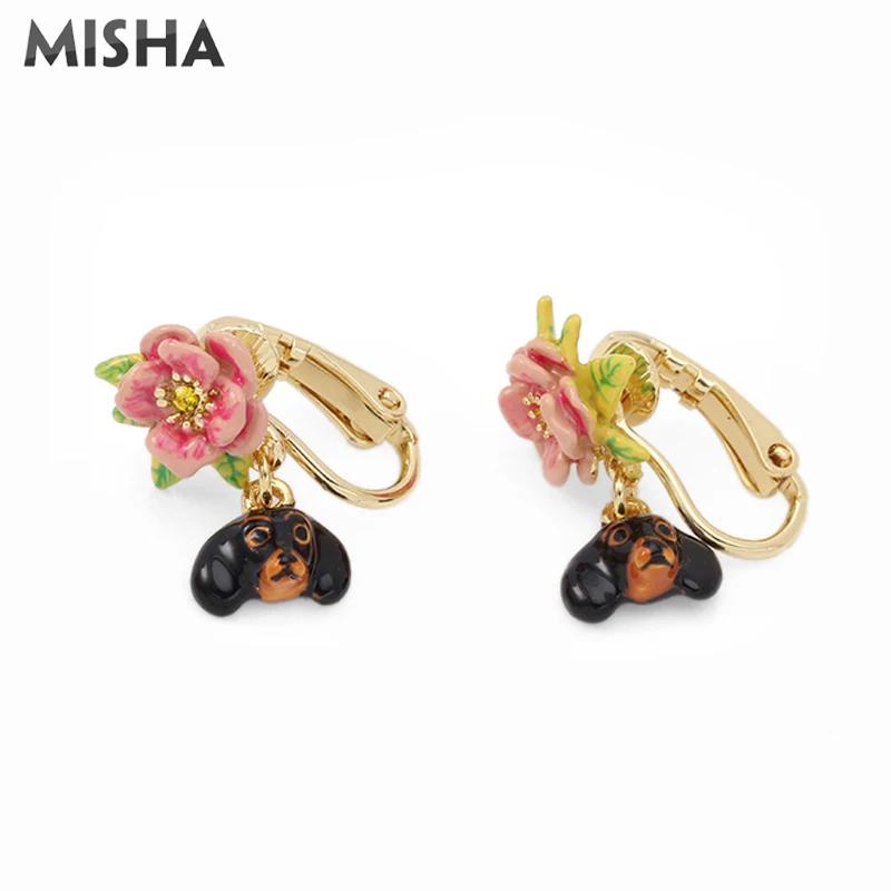 MISHA, трендовые серьги для женщин, ручная работа, эмалированная глазурь, милая собака, цветок, ювелирные серьги для девушек, женские вечерние, подарки L901 - Окраска металла: Clip Earrings
