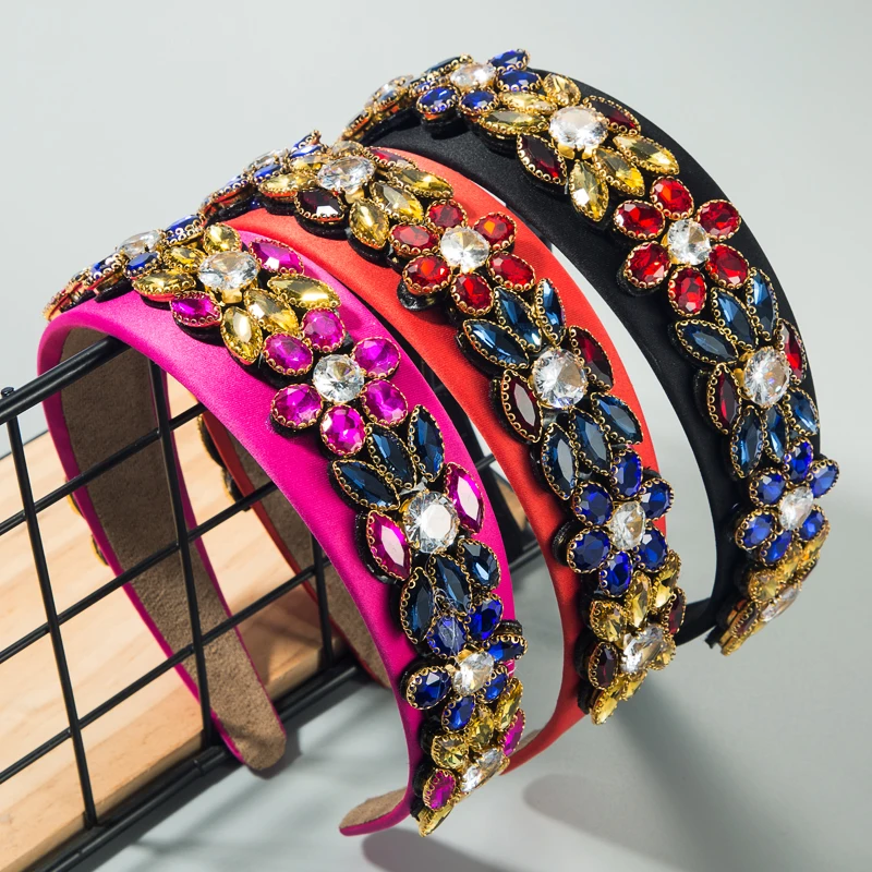 

Baroque Palace Style High Class Hair Bands Super Shiny Oval and Round Glass Drill Rhinestone and Pearl Wide Flower Hair Bands