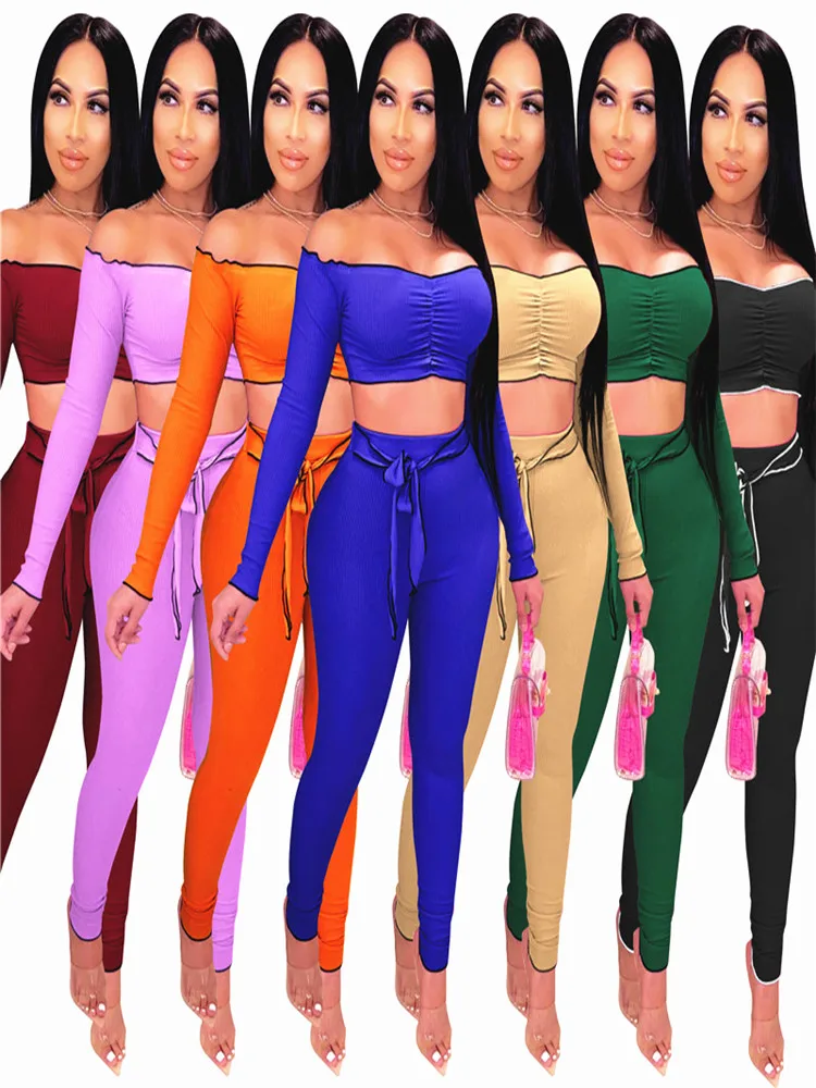 

Women's Tracksuits Knitted jogging fitness two Bodysuit suit autumn tracksuit piece 2020 women jogger set cotton blends sexy 2