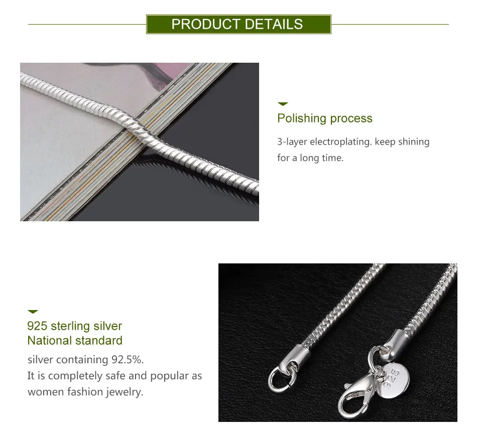 Zdadan 925 Sterling Silber 1mm 2mm 3mm Schlangen kette Halskette für Männer Frauen Mode Hochzeits feier Schmuck Geschenk Großhandel – Detail 2