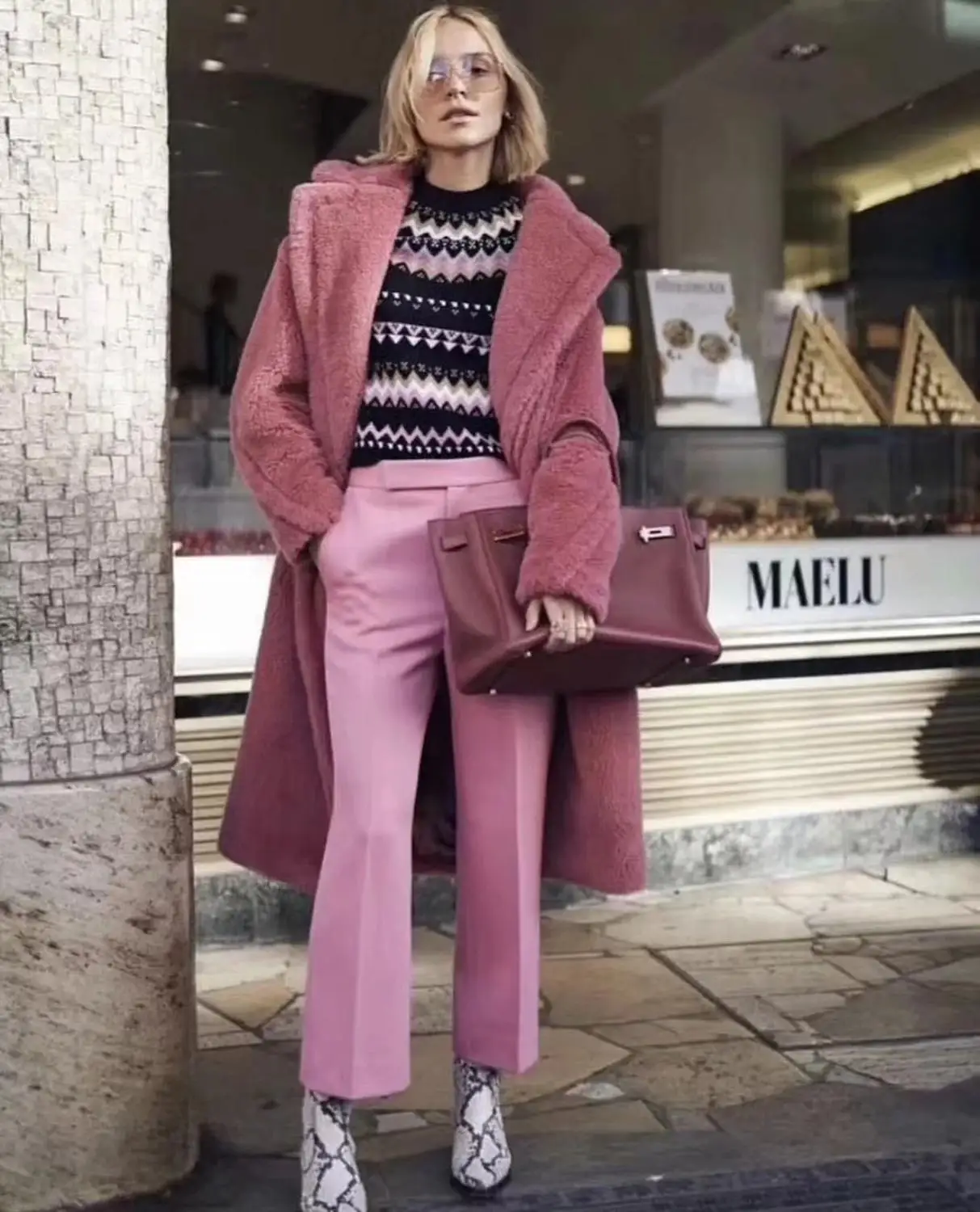 Women's blend coat fashion blogger winter trench coat women england vintage oversize warm Lamb hair thick notched solid long